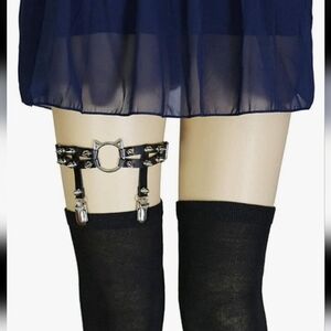 1pc Cat Garters Gothic Punk Rock Rivet Stud Leg Leather Ring For Women